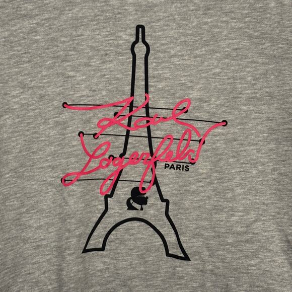 Karl Lagerfeld Sweatshirt Women Medium Gray Neon Signature Eiffel Tower Pullover - Picture 4 of 13